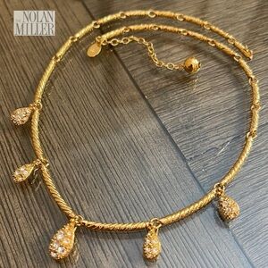 Nolan Miller Signed Glamor Collection Pave' Raindrop Necklace - Gold-tone